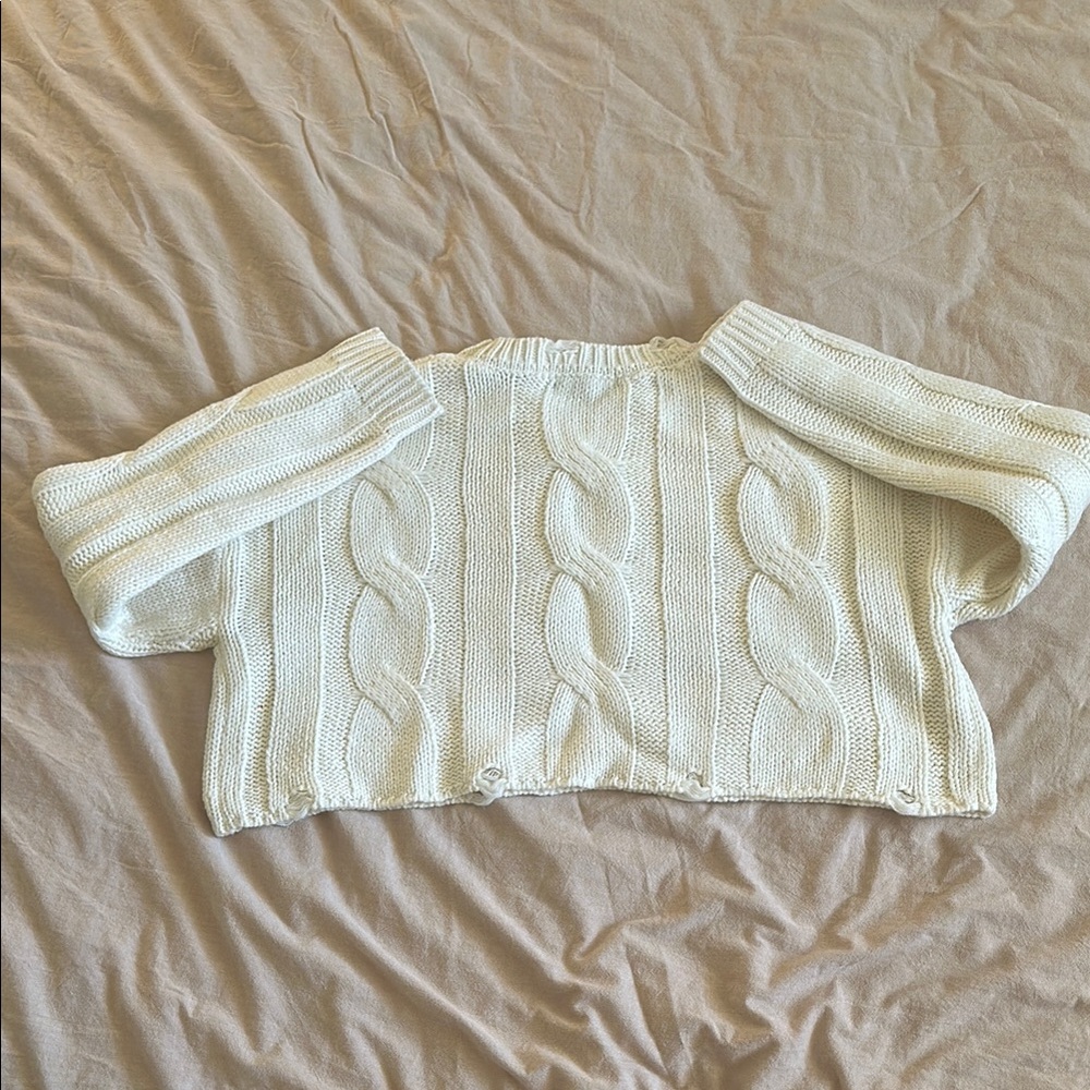 White Cable Knit Crew Neck Sweater - Picture 4 of 4